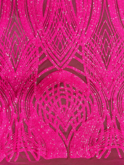 Athena HOT PINK Sequins on Mesh Lace Fabric by the Yard