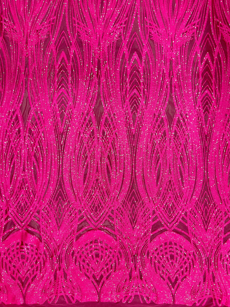 Athena HOT PINK Sequins on Mesh Lace Fabric by the Yard