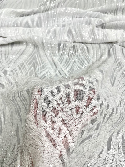 Athena WHITE Sequins on Mesh Lace Fabric by the Yard