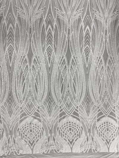 Athena WHITE Sequins on Mesh Lace Fabric by the Yard