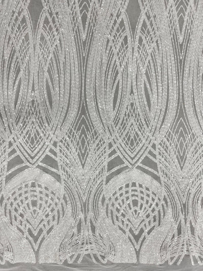 Athena WHITE Sequins on Mesh Lace Fabric by the Yard