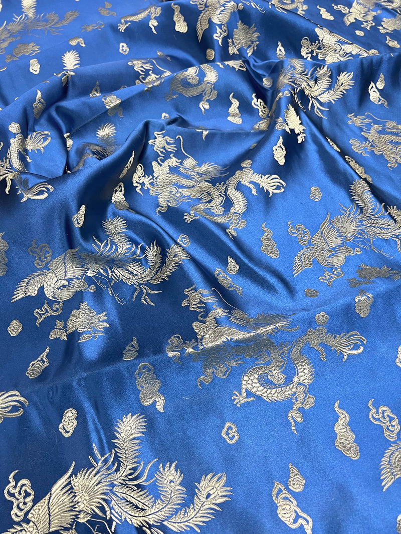 Arisa BLUE Dragon Brocade Chinese Satin Fabric for Cheongsam/Qipao, Apparel, Costumes, Upholstery, Bags, Crafts - 10237