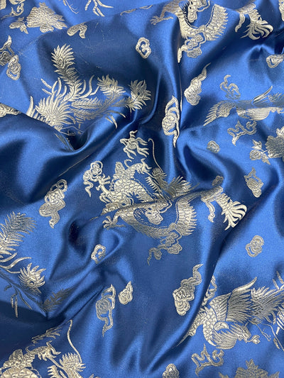 Arisa BLUE Dragon Brocade Chinese Satin Fabric for Cheongsam/Qipao, Apparel, Costumes, Upholstery, Bags, Crafts - 10237