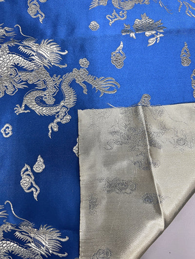 Arisa BLUE Dragon Brocade Chinese Satin Fabric for Cheongsam/Qipao, Apparel, Costumes, Upholstery, Bags, Crafts - 10237