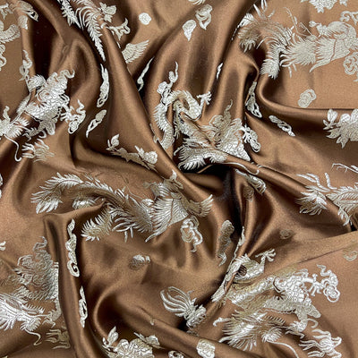 Arisa BROWN Gold Dragon Brocade Chinese Satin Fabric for Cheongsam/Qipao, Apparel, Costumes, Upholstery, Bags, Crafts - 10237