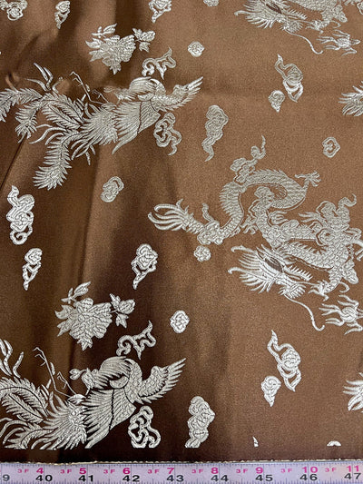 Arisa BROWN Dragon Brocade Chinese Satin Fabric for Cheongsam/Qipao, Apparel, Costumes, Upholstery, Bags, Crafts - 10237