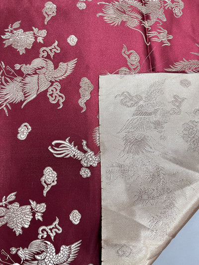 Arisa BURGUNDY Dragon Brocade Chinese Satin Fabric for Cheongsam/Qipao, Apparel, Costumes, Upholstery, Bags, Crafts - 10237