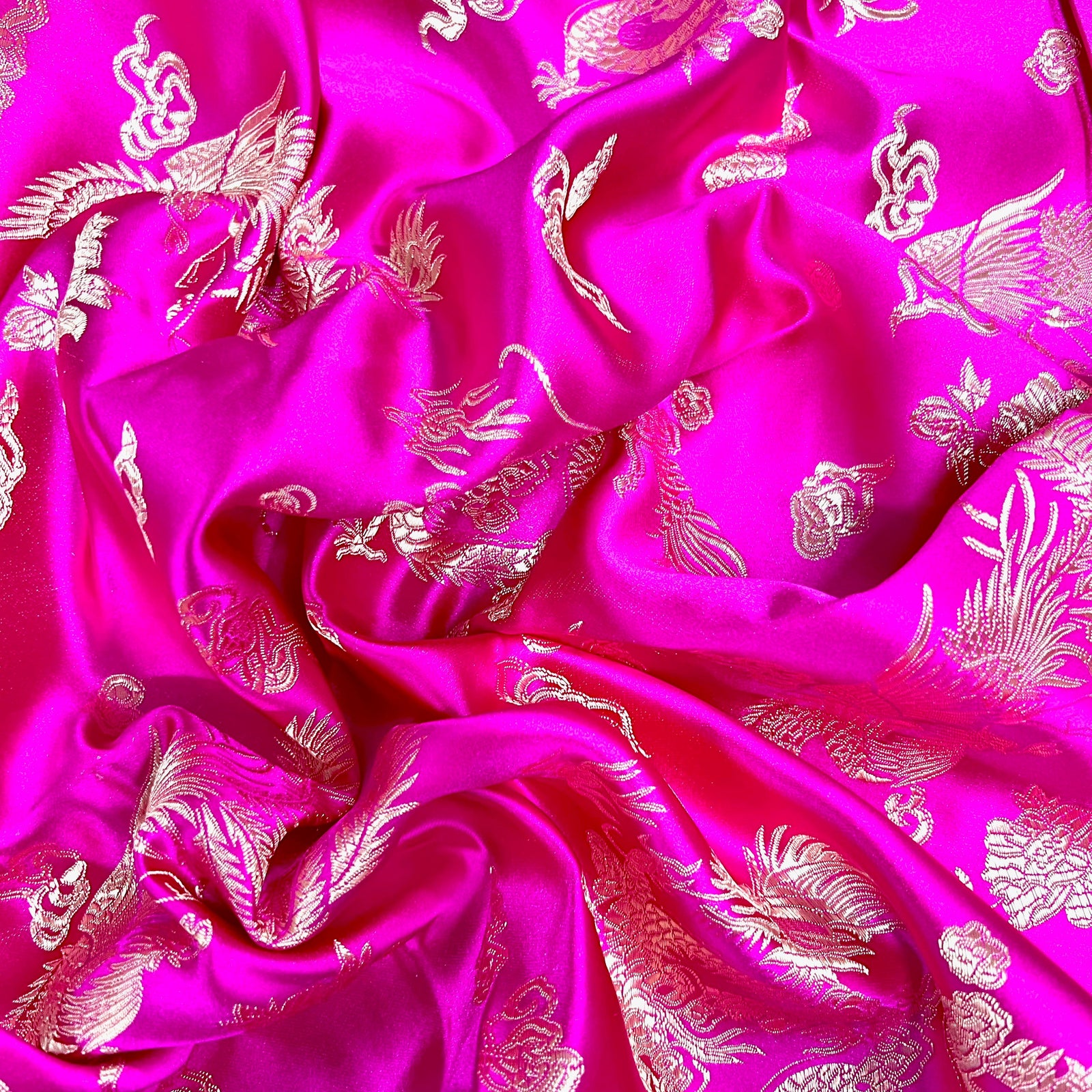 Arisa HOT PINK Dragon Brocade Chinese Satin Fabric for Cheongsam/Qipao, Apparel, Costumes, Upholstery, Bags, Crafts - 10237