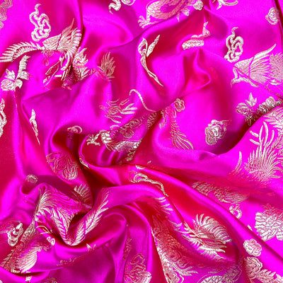 Arisa HOT PINK Dragon Brocade Chinese Satin Fabric for Cheongsam/Qipao, Apparel, Costumes, Upholstery, Bags, Crafts - 10237