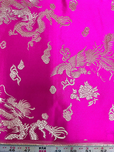Arisa HOT PINK Dragon Brocade Chinese Satin Fabric for Cheongsam/Qipao, Apparel, Costumes, Upholstery, Bags, Crafts - 10237