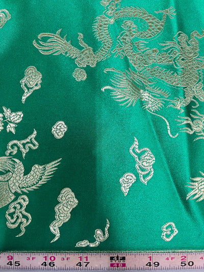 Arisa JADE GREEN Dragon Brocade Chinese Satin Fabric for Cheongsam/Qipao, Apparel, Costumes, Upholstery, Bags, Crafts - 10237