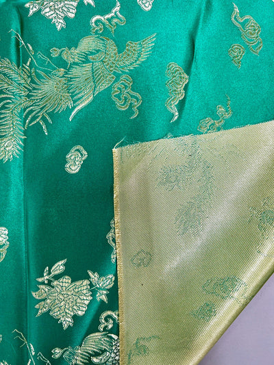 Arisa JADE GREEN Dragon Brocade Chinese Satin Fabric for Cheongsam/Qipao, Apparel, Costumes, Upholstery, Bags, Crafts - 10237