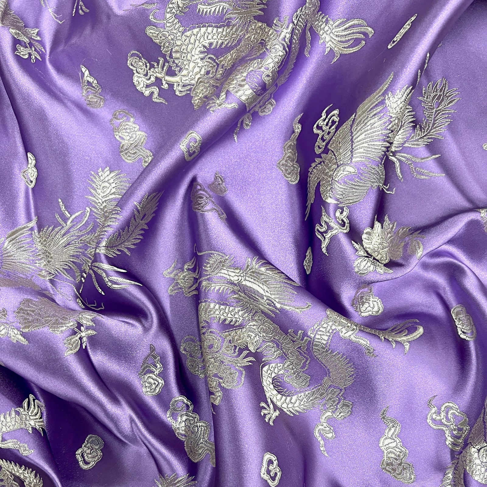 Arisa LAVENDER Dragon Brocade Chinese Satin Fabric for Cheongsam/Qipao, Apparel, Costumes, Upholstery, Bags, Crafts - 10237
