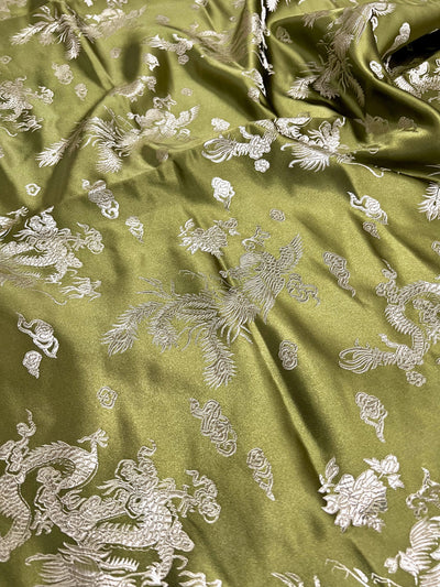 Arisa OLIVE Dragon Brocade Chinese Satin Fabric for Cheongsam/Qipao, Apparel, Costumes, Upholstery, Bags, Crafts - 10237