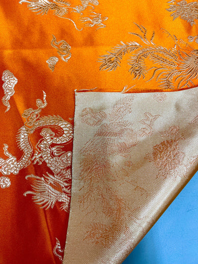 Arisa ORANGE Dragon Brocade Chinese Satin Fabric for Cheongsam/Qipao, Apparel, Costumes, Upholstery, Bags, Crafts - 10237