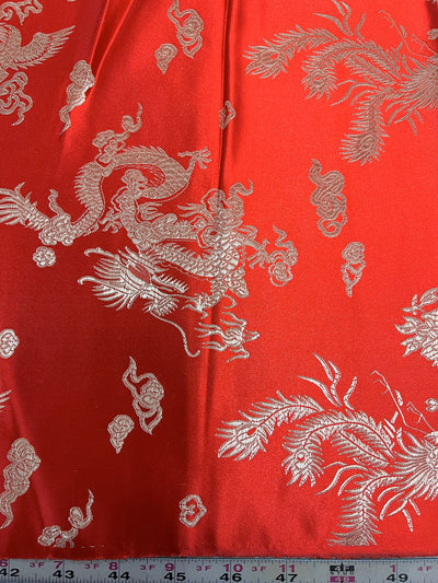 Arisa RED Dragon Brocade Chinese Satin Fabric for Cheongsam/Qipao, Apparel, Costumes, Upholstery, Bags, Crafts - 10237