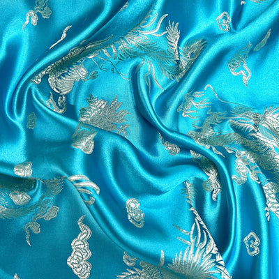 Arisa TURQUOISE Dragon Brocade Chinese Satin Fabric for Cheongsam/Qipao, Apparel, Costumes, Upholstery, Bags, Crafts - 10237