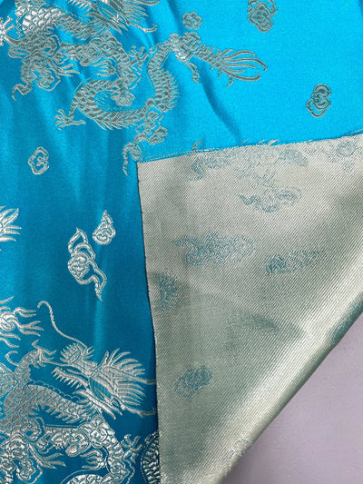 Arisa TURQUOISE Dragon Brocade Chinese Satin Fabric for Cheongsam/Qipao, Apparel, Costumes, Upholstery, Bags, Crafts - 10237
