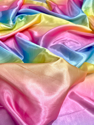 Rae Pastel Rainbow Polyester Light Weight Satin Fabric by the Yard