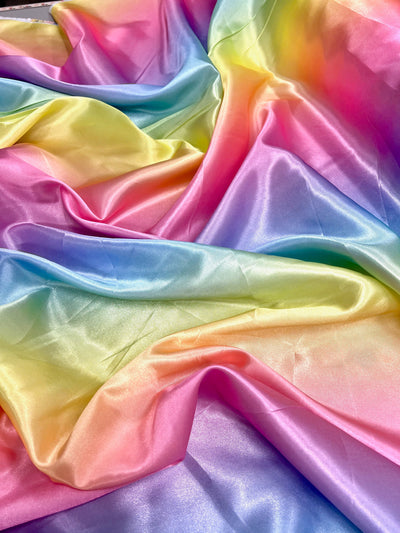 Rae Pastel Rainbow Polyester Light Weight Satin Fabric by the Yard