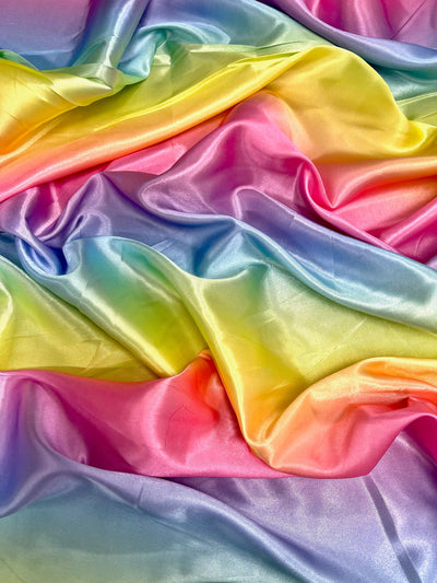 Rae Pastel Rainbow Polyester Light Weight Satin Fabric by the Yard
