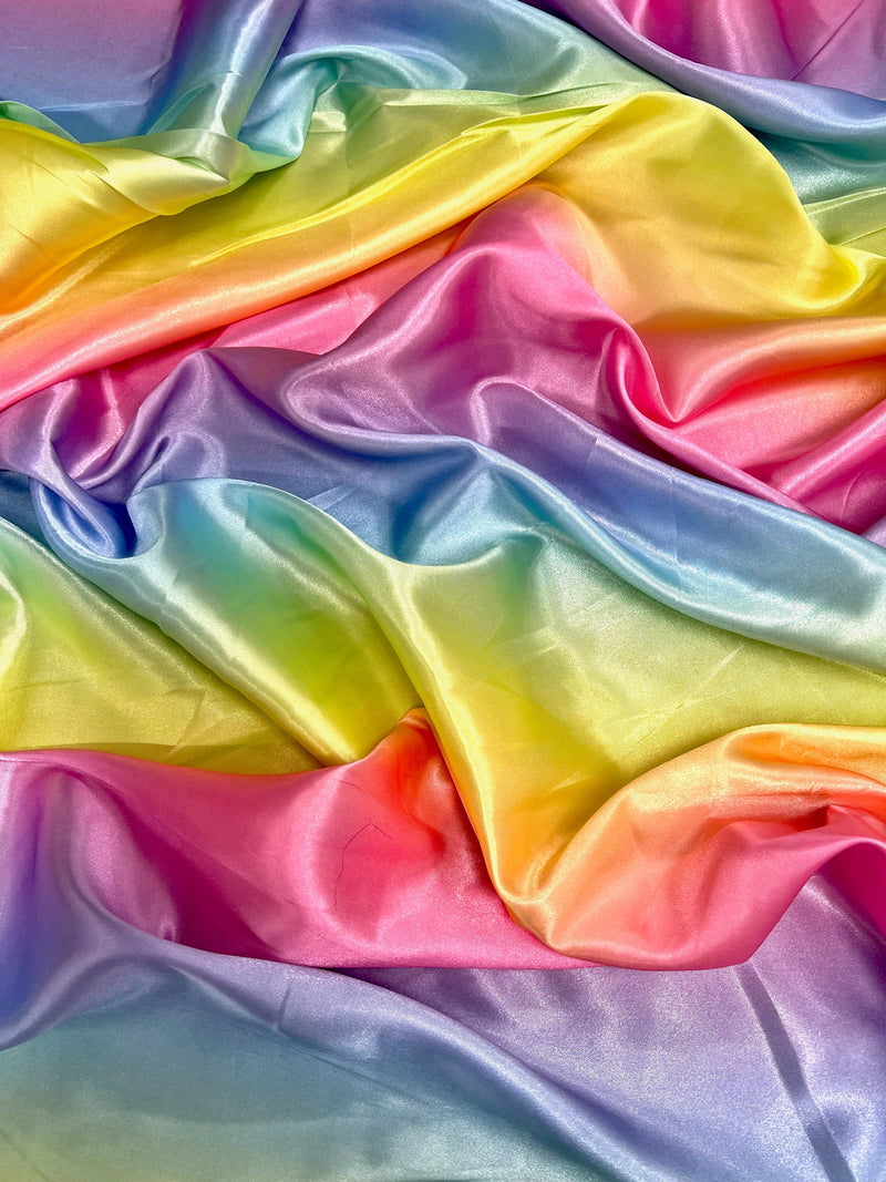 Rae Pastel Rainbow Polyester Light Weight Satin Fabric by the Yard