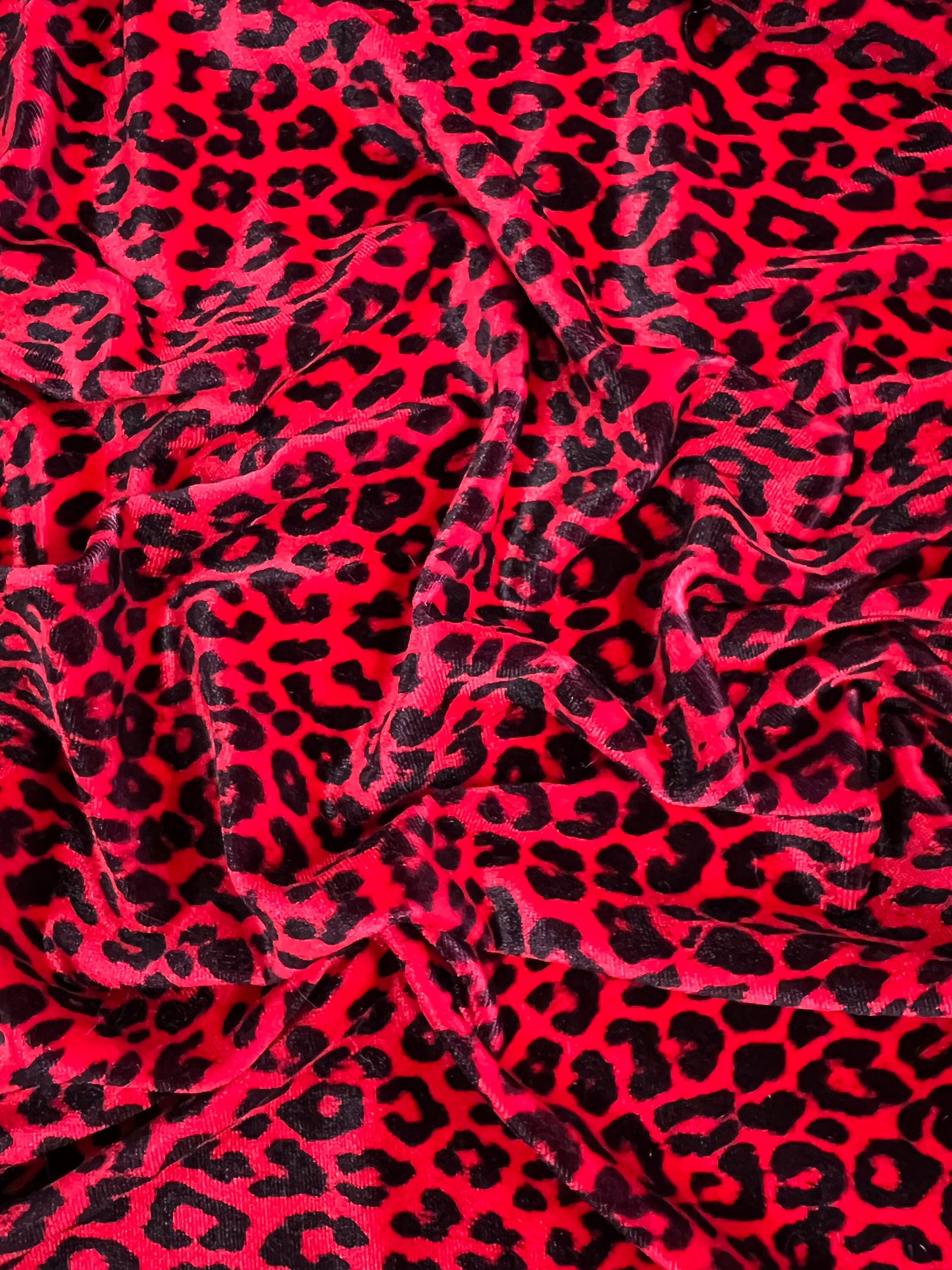 Dana RED BLACK Printed Leopard Pattern Polyester Spandex Stretch Velvet Fabric Bows, Top Knots, Scrunchies, Clothes, Costumes, Crafts