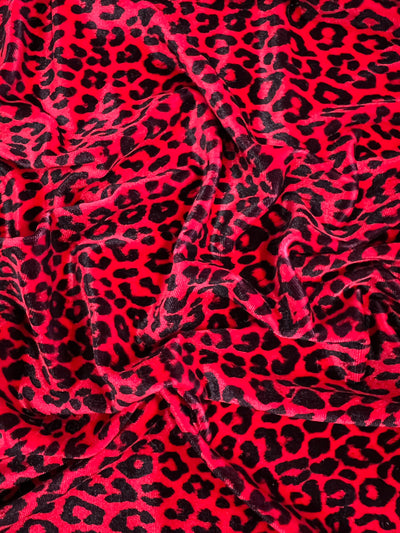 Dana RED BLACK Printed Leopard Pattern Polyester Spandex Stretch Velvet Fabric Bows, Top Knots, Scrunchies, Clothes, Costumes, Crafts