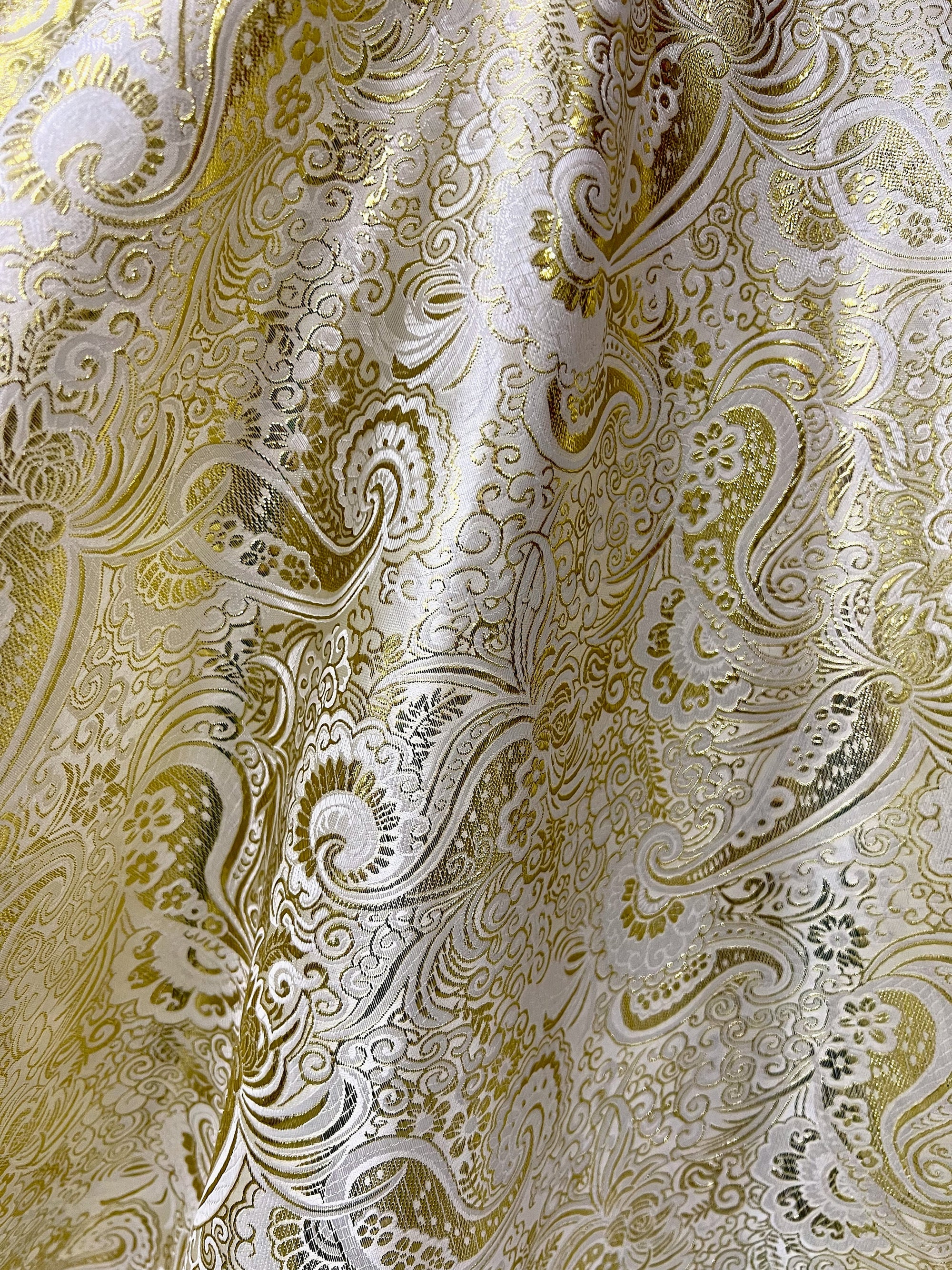 Brynn IVORY GOLD Paisley Floral Brocade Chinese Satin Fabric by the Yard - 10054