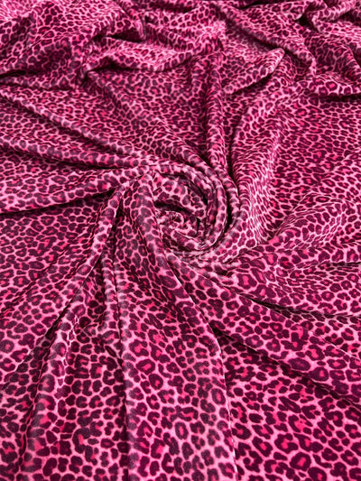 Dana PINK FUCHSIA Small Leopard Pattern Polyester Spandex Stretch Velvet Fabric Bows, Top Knots, Scrunchies, Clothes, Costumes, Crafts