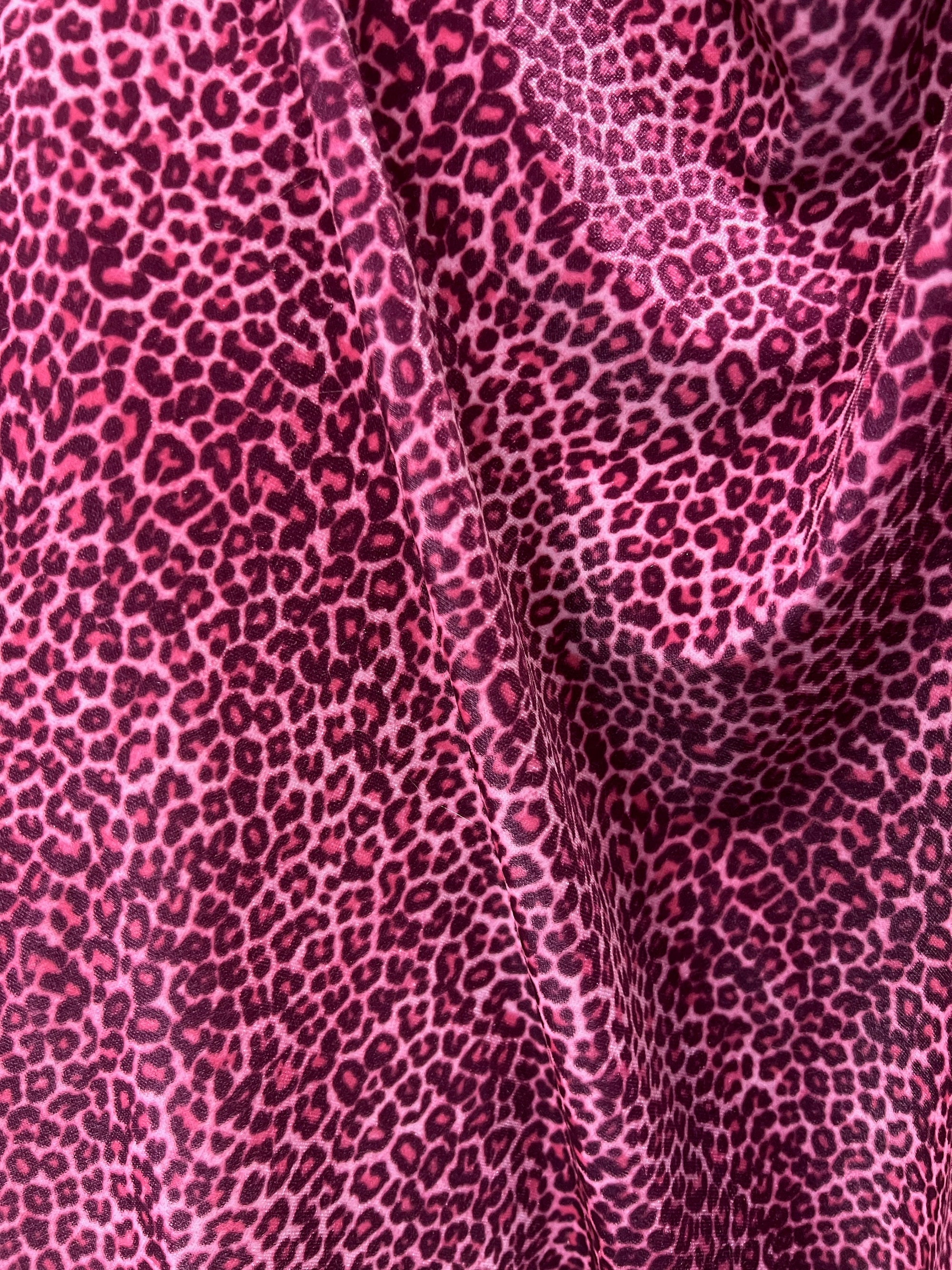 Dana PINK FUCHSIA Small Leopard Pattern Polyester Spandex Stretch Velvet Fabric Bows, Top Knots, Scrunchies, Clothes, Costumes, Crafts