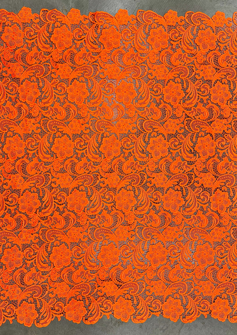 Maggie BRIGHT ORANGE Guipure Venice Heavy Lace Fabric by the Yard - 10019