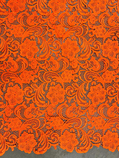 Maggie BRIGHT ORANGE Guipure Venice Heavy Lace Fabric by the Yard - 10019