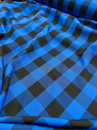 Camille ROYAL BLUE BLACK  1.5" Big Checkered Gingham Pattern Poly Poplin Fabric by the Yard - 10049