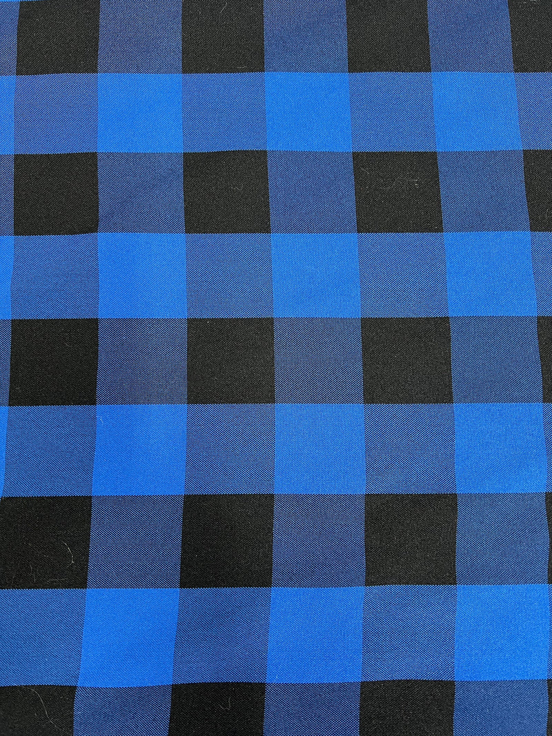 Camille ROYAL BLUE BLACK  1.5" Big Checkered Gingham Pattern Poly Poplin Fabric by the Yard - 10049