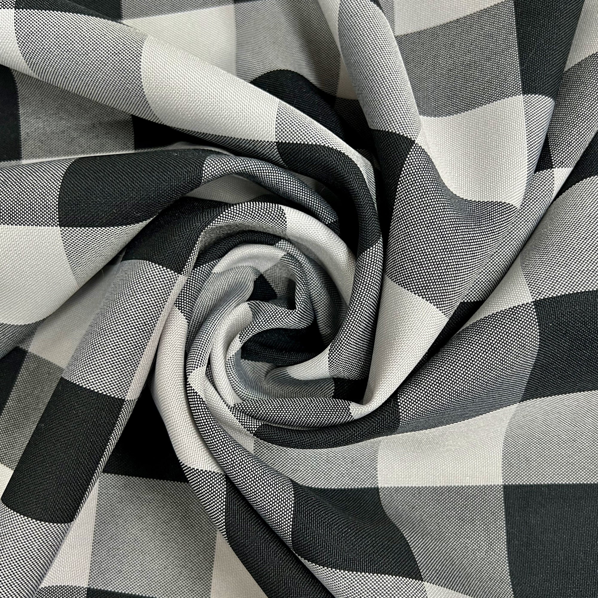 Camille BLACK GREY 1.5" Big Checkered Gingham Pattern Poly Poplin Fabric by the Yard - 10049