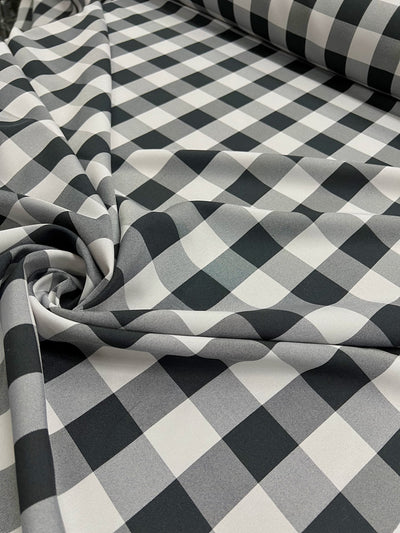 Camille BLACK GREY 1.5" Big Checkered Gingham Pattern Poly Poplin Fabric by the Yard - 10049