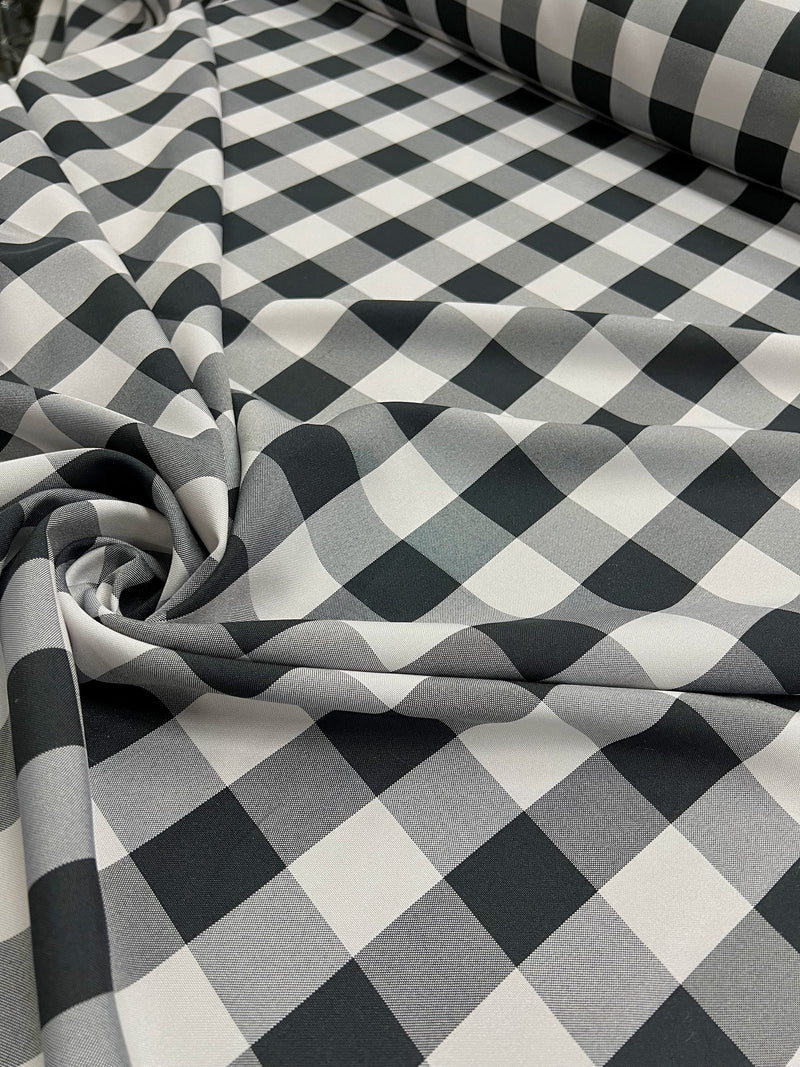 Camille BLACK GREY 1.5" Big Checkered Gingham Pattern Poly Poplin Fabric by the Yard - 10049