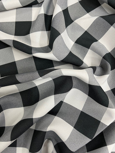 Camille BLACK GREY 1.5" Big Checkered Gingham Pattern Poly Poplin Fabric by the Yard - 10049