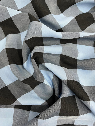 Camille LIGHT BLUE BLACK  1.5" Big Checkered Gingham Pattern Poly Poplin Fabric by the Yard - 10049