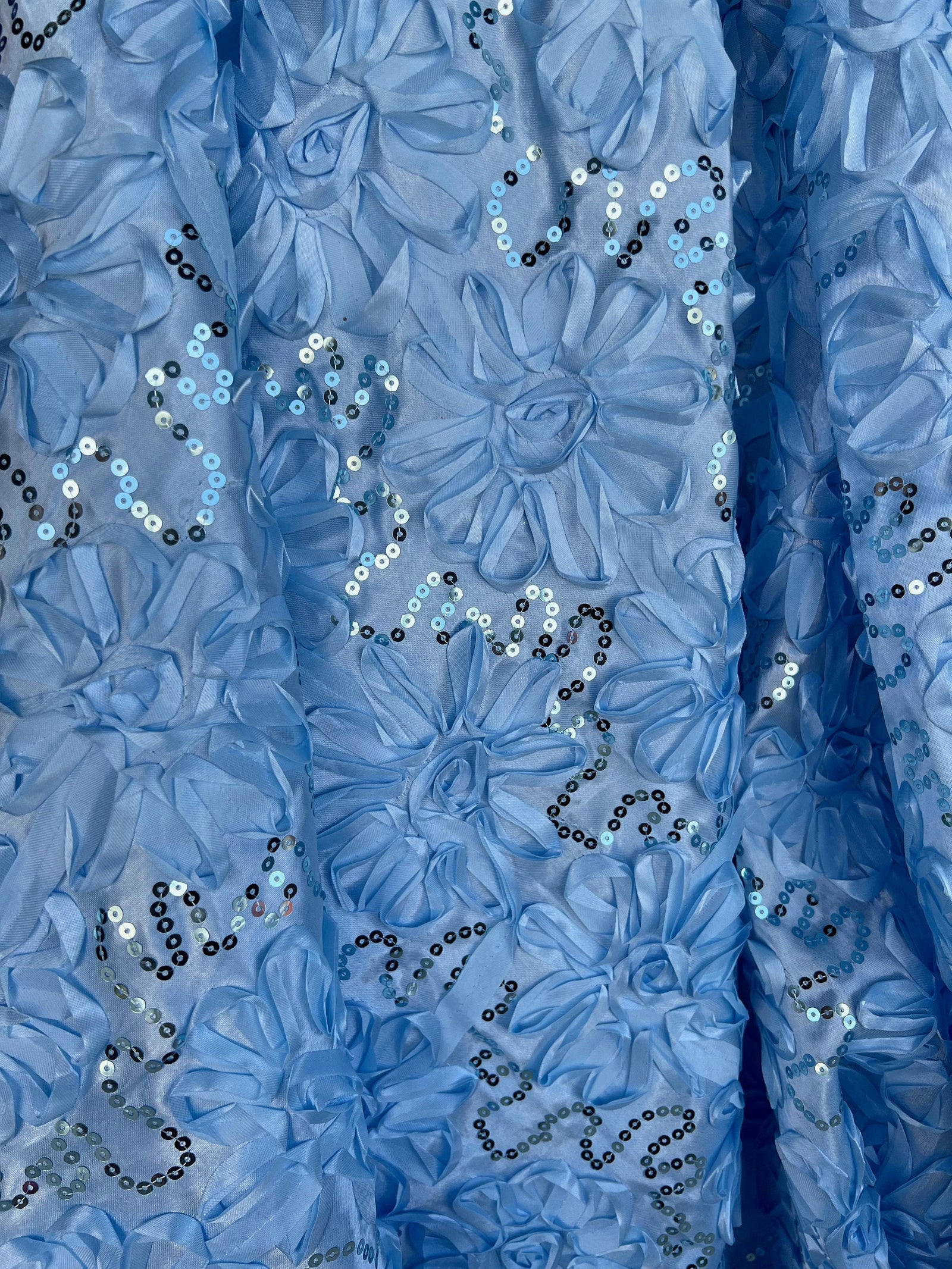 Allie LIGHT BLUE 3D Floral Polyester Satin Rosette with Sequins Fabric by the Yard - 10051
