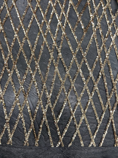 Jordyn GOLD Diamond Sequins on BLACK Mesh Lace Fabric by the Yard - 10008