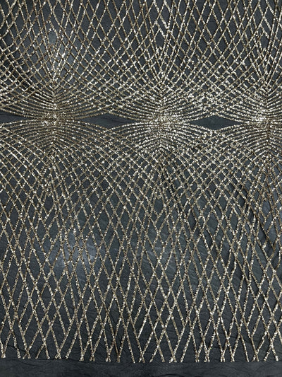 Jordyn GOLD Diamond Sequins on BLACK Mesh Lace Fabric by the Yard - 10008