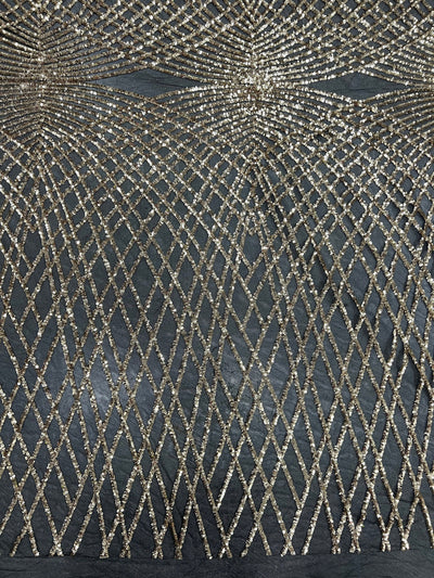 Jordyn GOLD Diamond Sequins on BLACK Mesh Lace Fabric by the Yard - 10008