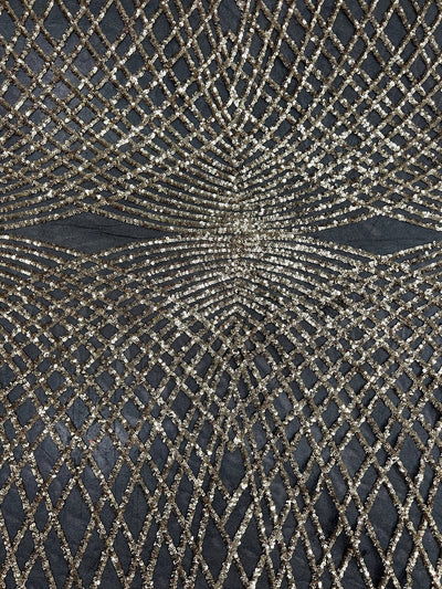 Jordyn GOLD Diamond Sequins on BLACK Mesh Lace Fabric by the Yard - 10008