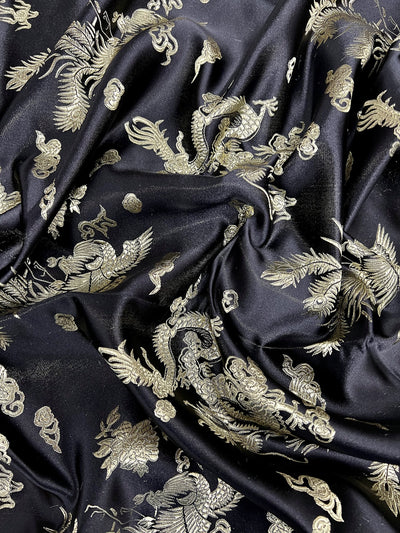 Arisa BLACK Dragon Brocade Chinese Satin Fabric for Cheongsam/Qipao, Apparel, Costumes, Upholstery, Bags, Crafts - 10237