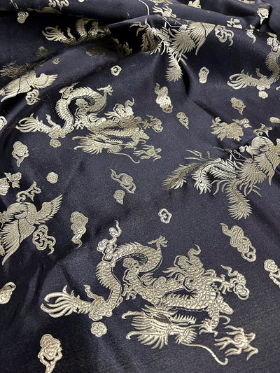 Arisa BLACK Dragon Brocade Chinese Satin Fabric for Cheongsam/Qipao, Apparel, Costumes, Upholstery, Bags, Crafts - 10237