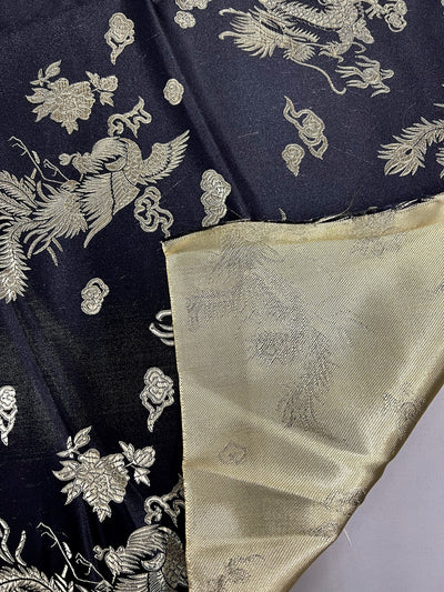 Arisa BLACK Dragon Brocade Chinese Satin Fabric for Cheongsam/Qipao, Apparel, Costumes, Upholstery, Bags, Crafts - 10237