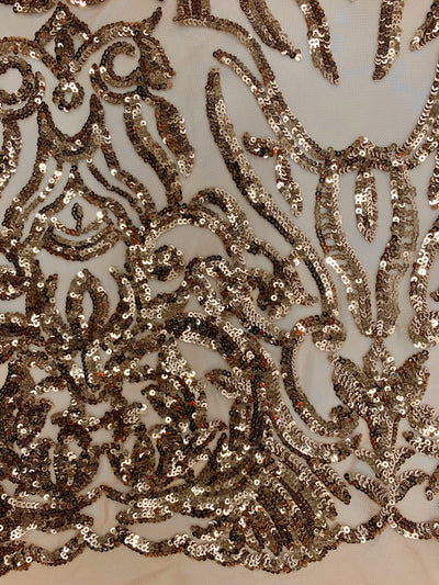 Phoebe BRONZE Sequins on Mesh Lace Fabric by the Yard - 10062