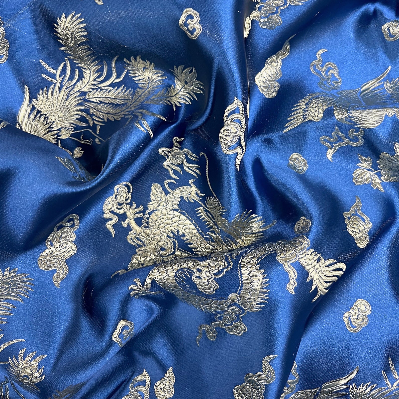 Arisa BLUE Dragon Brocade Chinese Satin Fabric for Cheongsam/Qipao, Apparel, Costumes, Upholstery, Bags, Crafts - 10237